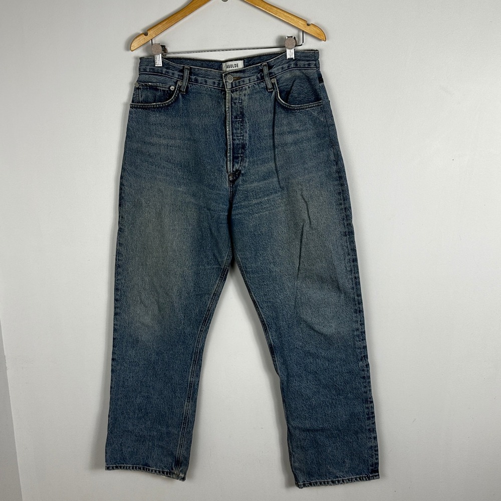 Agolde 90s Pinch‎ High Waist Straight Jeans Blue Womens Size 33 Denim Button Fly